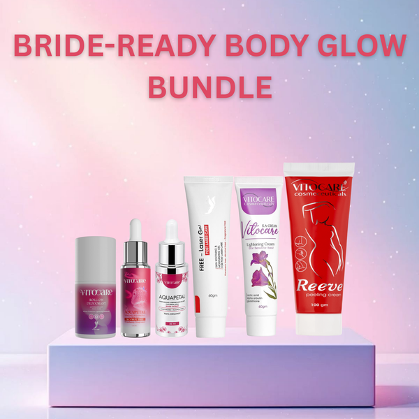 Viviscal bride-ready body glow bundle with products on a gradient background
